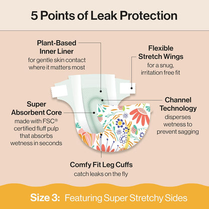 The Honest Company Clean Conscious Diapers for Delicate Skin | Up to 100% Leakproof |