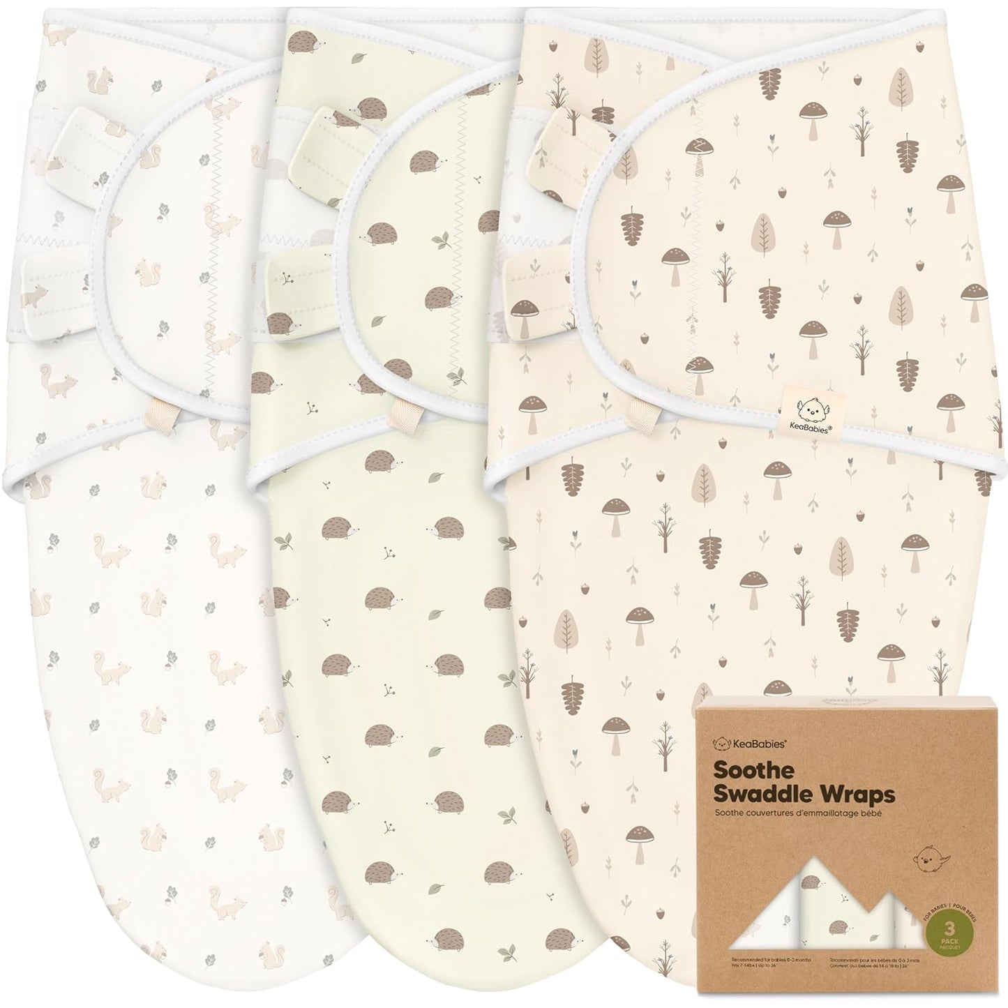 KeaBabies 3-Pack Organic Baby Swaddle Sleep Sacks - Swaddles for Newborns, Infant 0-3 Months, Baby Girls, Boys, Soft & Snug Newborn Sleep Sack, Nursery Swaddling Blankets (Nibbles/Bruce)