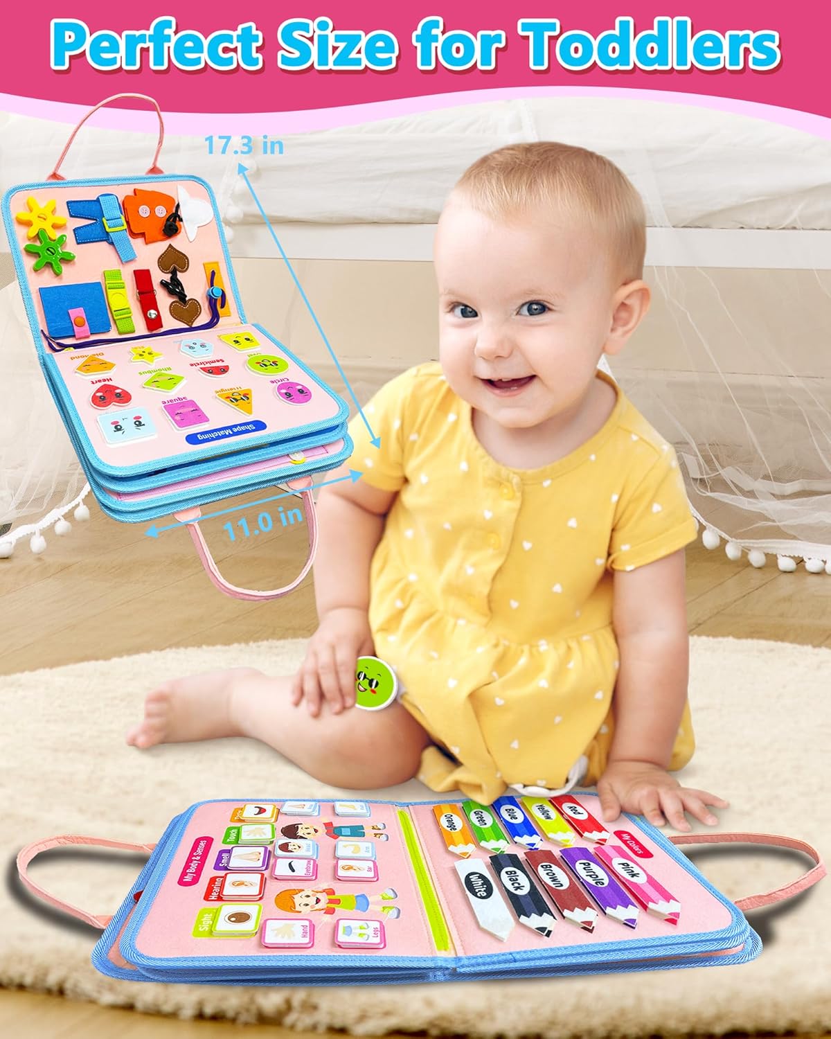 Exorany Busy Board Montessori Toys for Toddler Girl & Boy Birthday Gifts, Busy Book Learning Sensory Toys for Toddlers, Toddler Travel Toy Educational Activities Learn Fine Motor Skills