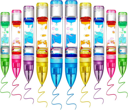 10 Pcs Liquid Motion Bubbler Pens Colorful Hourglass Bubbler Toy Liquid Pen Novelty Sensory Pen Fun Fidget Timer Pens for Adults Home Stress and Anxiety Relief School Classroom Gifts