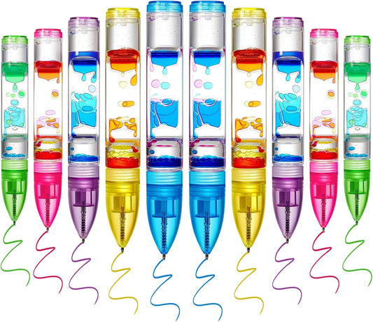 10 Pcs Liquid Motion Bubbler Pens Colorful Hourglass Bubbler Toy Liquid Pen Novelty Sensory Pen Fun Fidget Timer Pens for Adults Home Stress and Anxiety Relief School Classroom Gifts