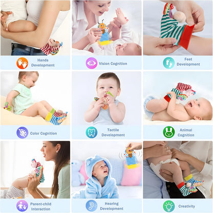 BLOOBLOOMAX Sock rattles for Babies 0-24 Months Baby Animal Foot Finder Educational Toys