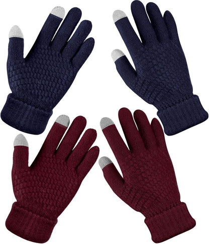 Geyoga 2 Pairs Women's Winter Touch Screen Gloves Soft Warm Fleece Lined Knit Elastic Cuff Winter Texting Gloves