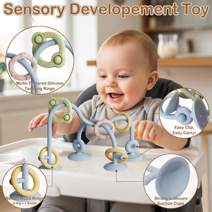 High Chair Suction Cup Toy & Teething Toy Set, Sensory Toy [Sky Blue]