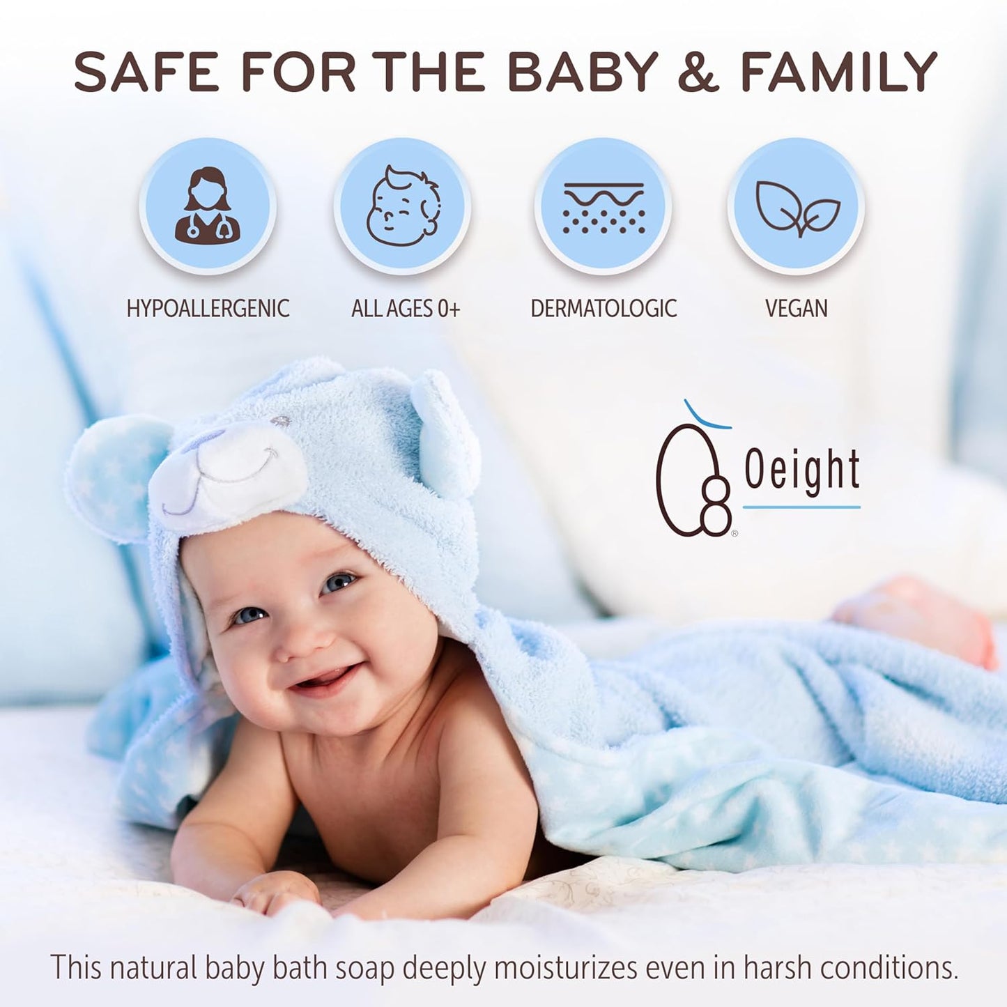Oeight Baby Body Wash, 100% Natural Active Ingredients Sensitive Skin Baby Wash with Aloe Vera