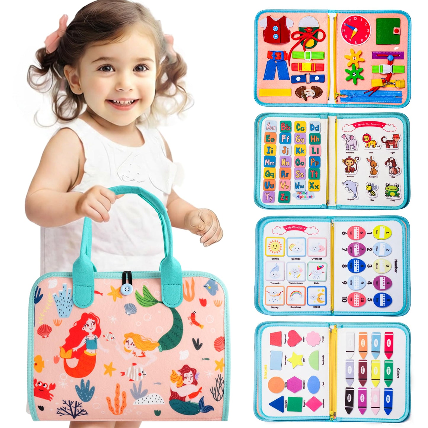 Teefrye Toddlers Busy Board Montessori Toys for Old 1-3 Year Girl Busy Book