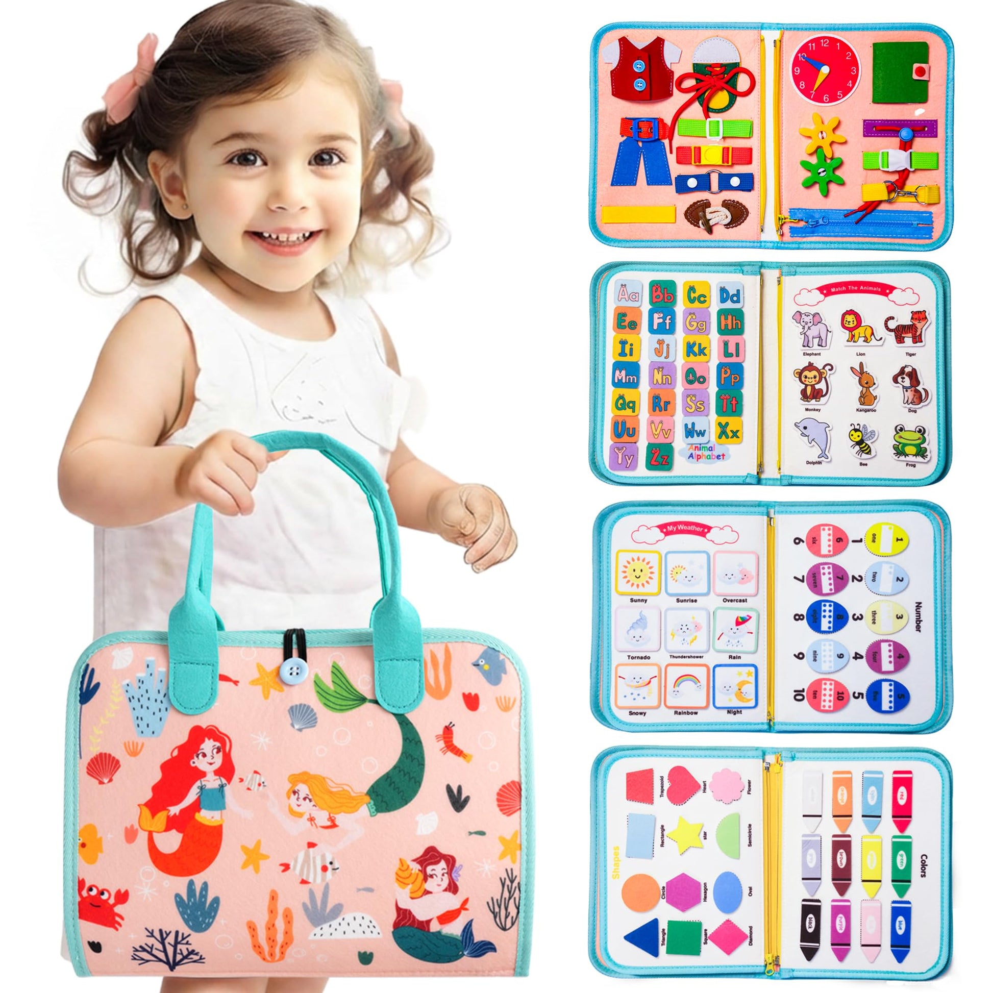 Teefrye Toddlers Busy Board Montessori Toys for Old 1-3 Year Girl Busy Book