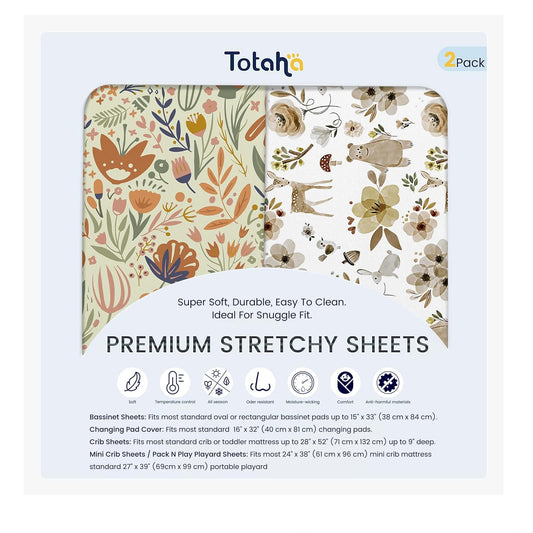 TotAha Changing Pad Cover, Buttery Soft Diaper Changing Pad Covers for Girls Boys, Super Stretchy Jersey Knit Changing Table Covers, 5'' Deep Pocket, 2 Pack