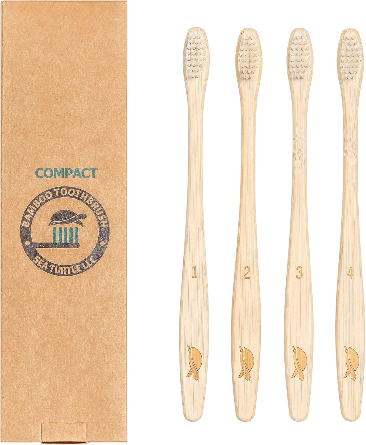 Sea Turtle Plant-Based Bristles, Compact Bamboo Toothbrushes, Soft Natural Toothbrush for Adults (4