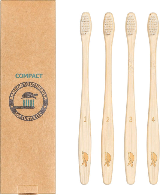 Sea Turtle Plant-Based Bristles, Compact Bamboo Toothbrushes, Soft Natural Toothbrush for Adults (4