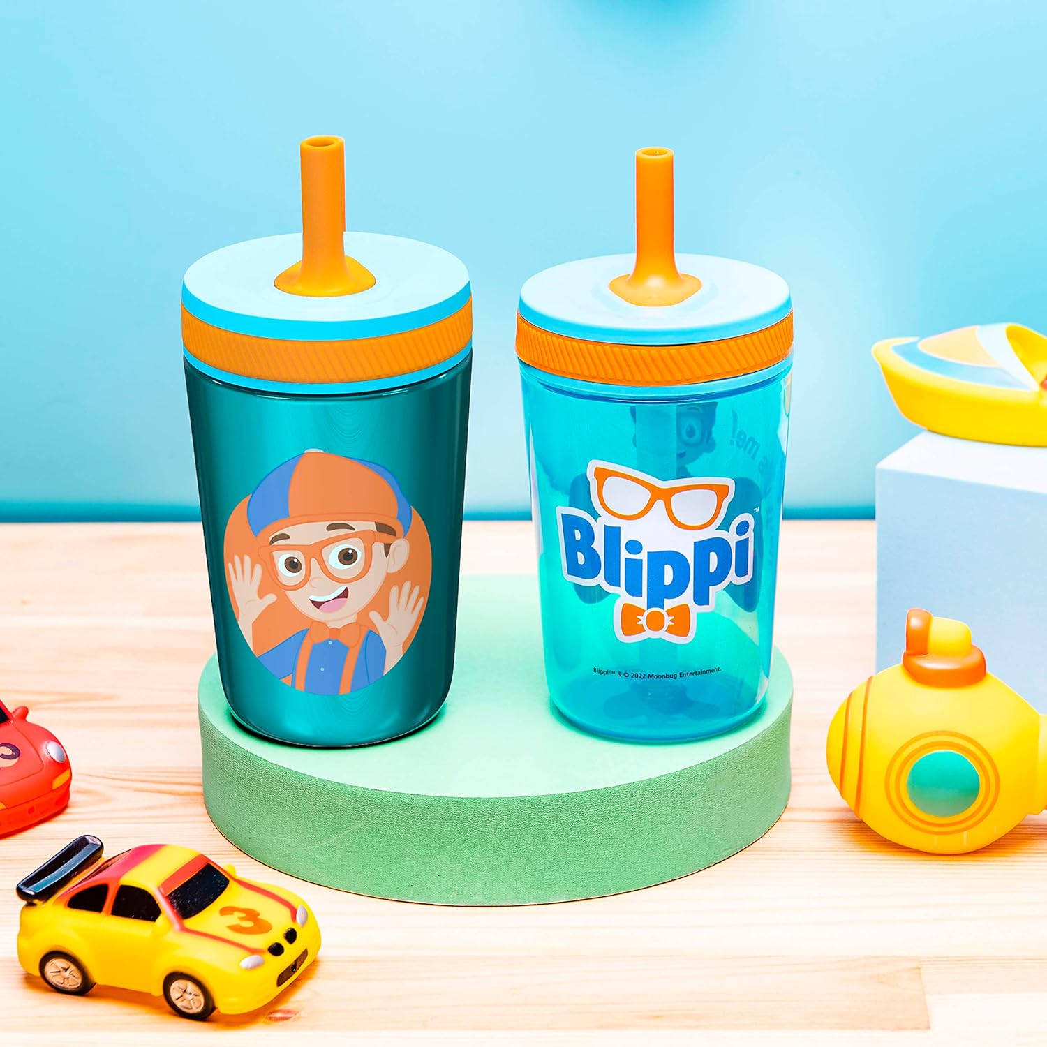 Zak Designs Blippi Kelso Toddler Cups For Travel or At Home, 12oz Vacuum Insulated Stainless Steel