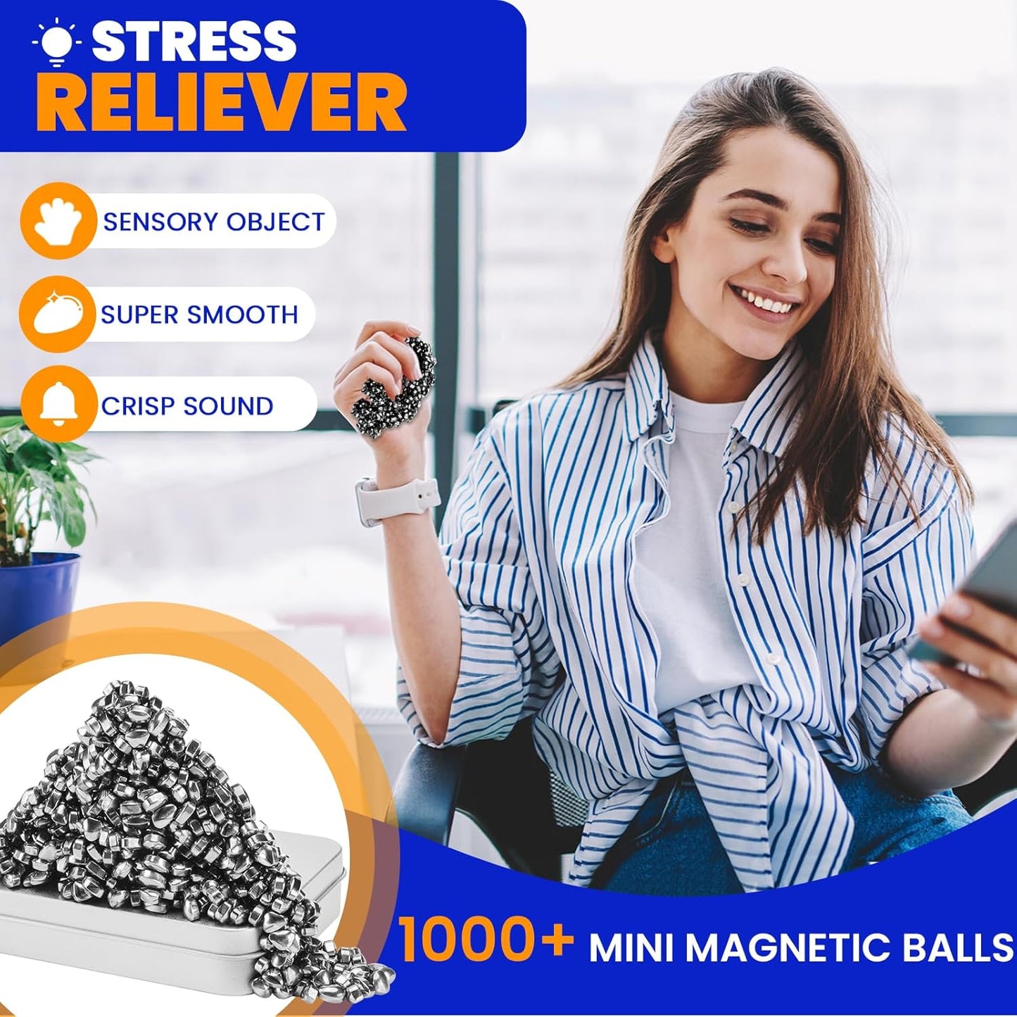 Magnetic Balls Over 1000 PCS Mini Magnetic Putty, with 2 Big Smooth Magnetic Beads, Fidget Toys for Adult, Weak Ferrite Putty Desk Toys for Office (Black)