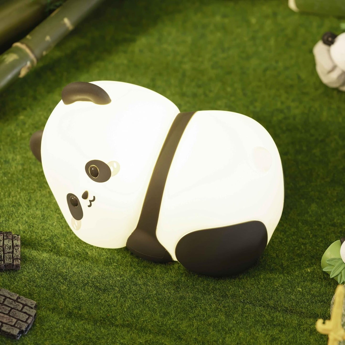 Lying Panda Night Light, Cute Baby Light 3 Level Dimmable, Nursery Nightlight for Snoothing, Sleeping Companion, Auto-Off 30Min Timer, Rechargeable Battry Cordless,