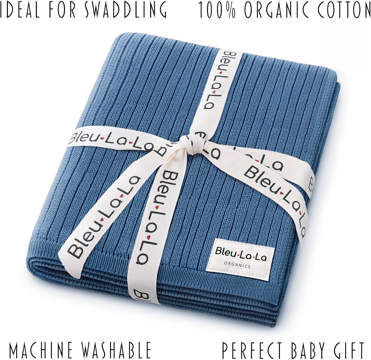 Organic Ribbed Swaddle Blanket for Boys & Girls - 100% Luxury Organic Soft Cotton Knit Warm Cozy