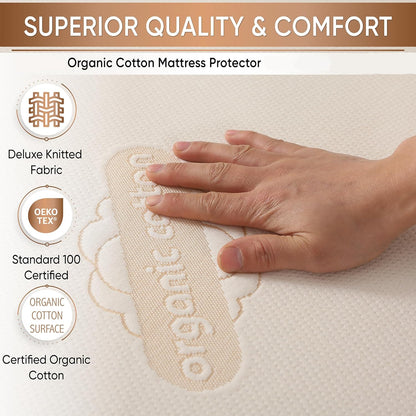 Crib Organic Mattress Protector Pad - Certified Organic Cotton Waterproof Breathable Mattress Pad Cover - 200 GSM Comfort - Deep Pocket - Fitted Comfort