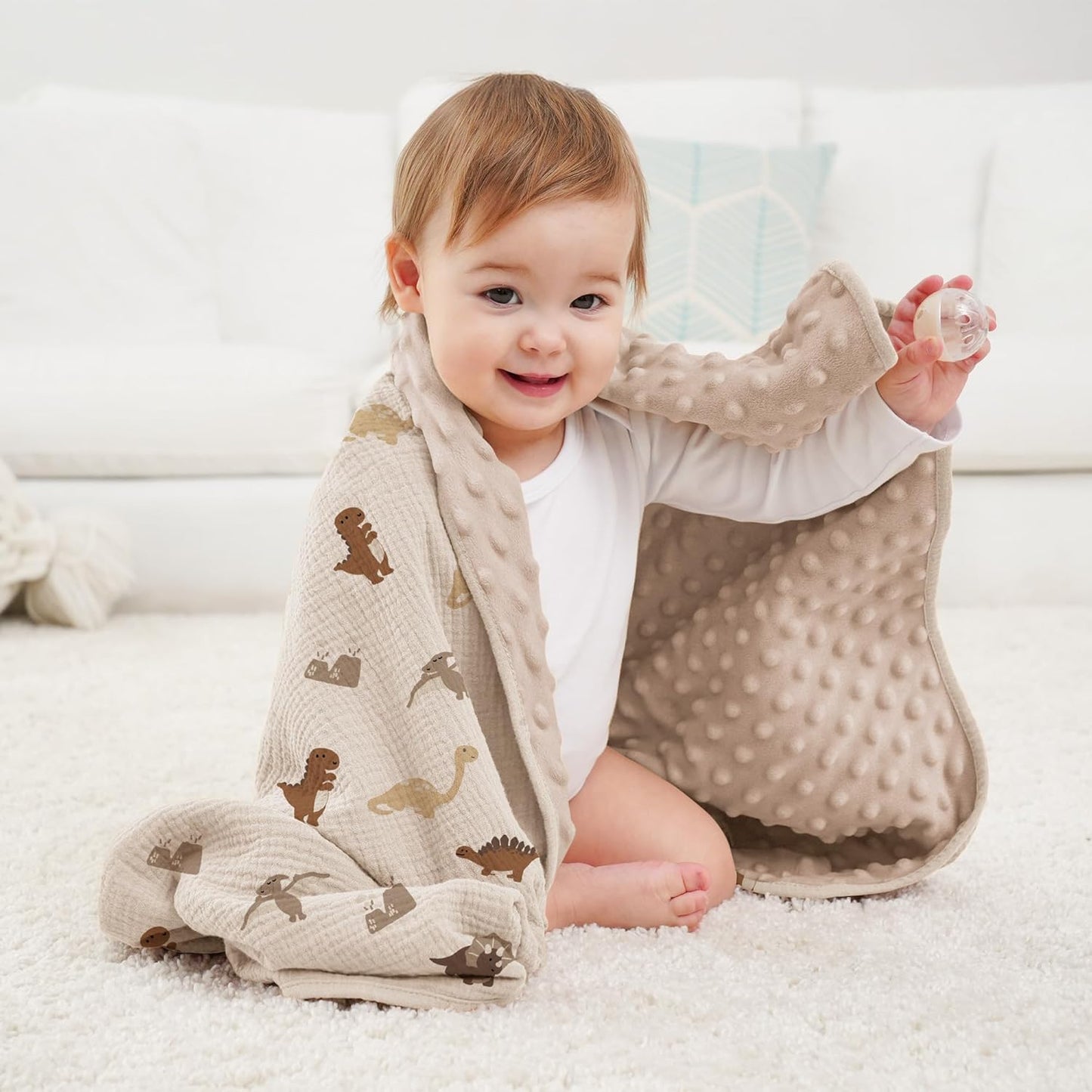Susurration Baby Blanket for Unisex Boys Girls, Soft Nursery Minky Blanket with Muslin Cotton Front