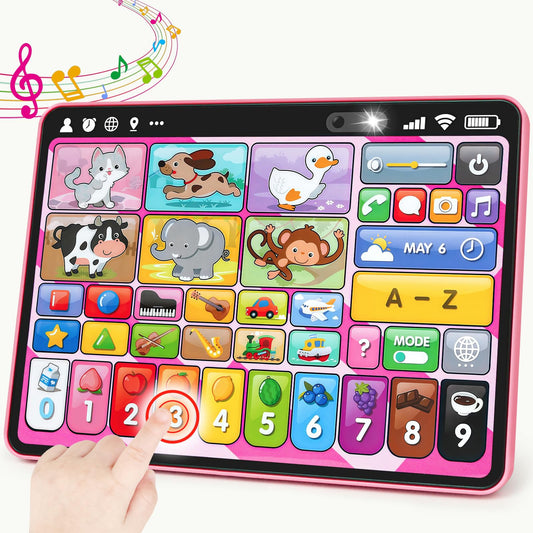 Trilingual Learning Toy Tablet with Music & Sound, Montessori Speech Therapy Toys for 1 Year Old