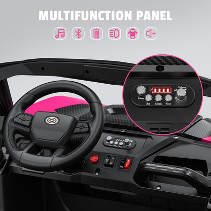 24V 2 Seater Ride on Car Truck, 4x200W, EVA Tires, 4WD/2WD, Rainbow Lights, Remote Control, Shock Absorbers, Bluetooth, Ride On UTV Toy for Kids Ages 3-8, Pink