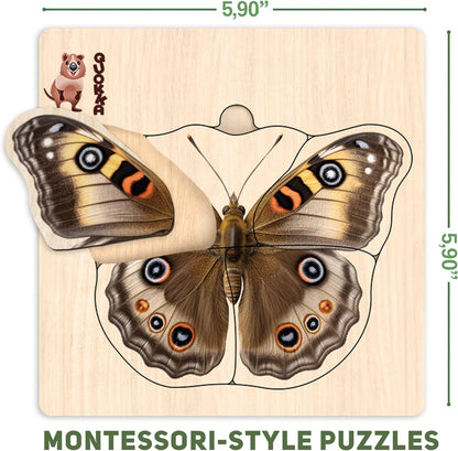 QUOKKA Realistic Wooden Puzzles for Toddlers 1-3 Year Old - 15x15 Inches Kids Puzzles Ages 2-4 - Birds, Animals, Fish, Butterfly Montessori Toddler Toys - Motor Skills Games Gifts for Girls&Boys