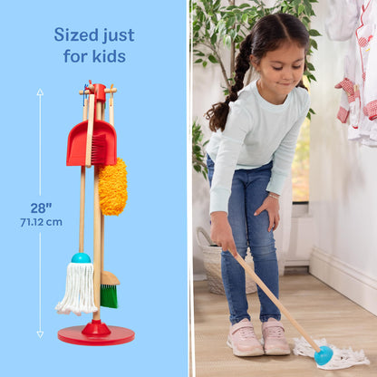 Melissa & Doug Dust Sweep Mop, 6-Pc. Toddler Cleaning Set with Kids Broom & Accessories, Preschool