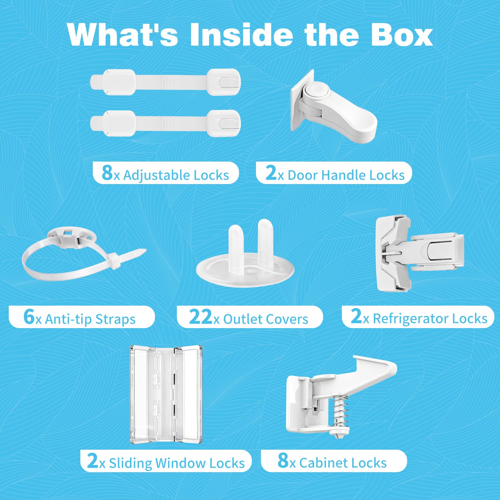 Inaya Baby Proofing Kit Advanced Set 50 Pack - Child Safety Hidden Locks for Cabinets & Drawers