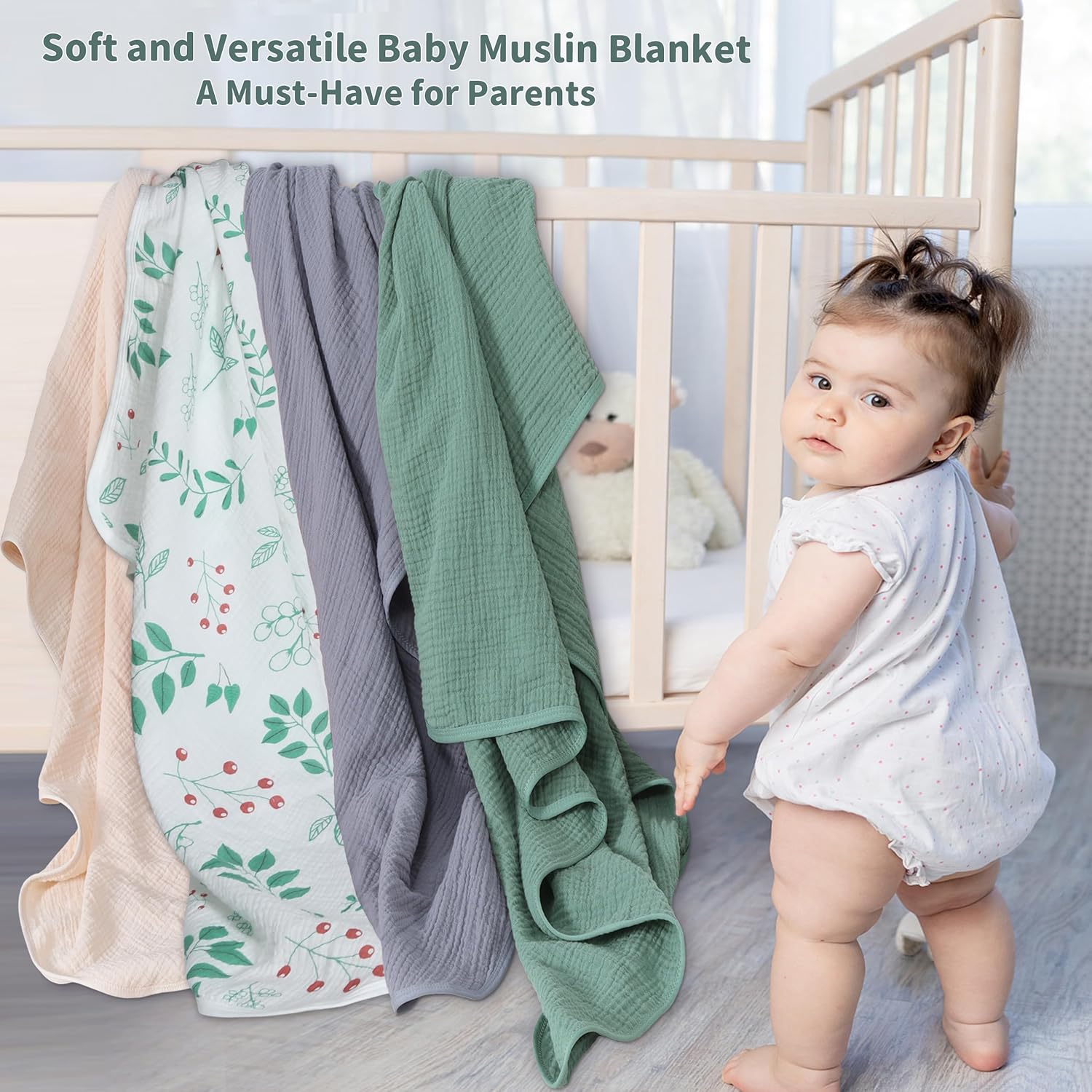 Muslin Swaddle Blankets for Newborn, 2 Pack Breathable Soft Receiving Blanket, Large 41 x 41 inches