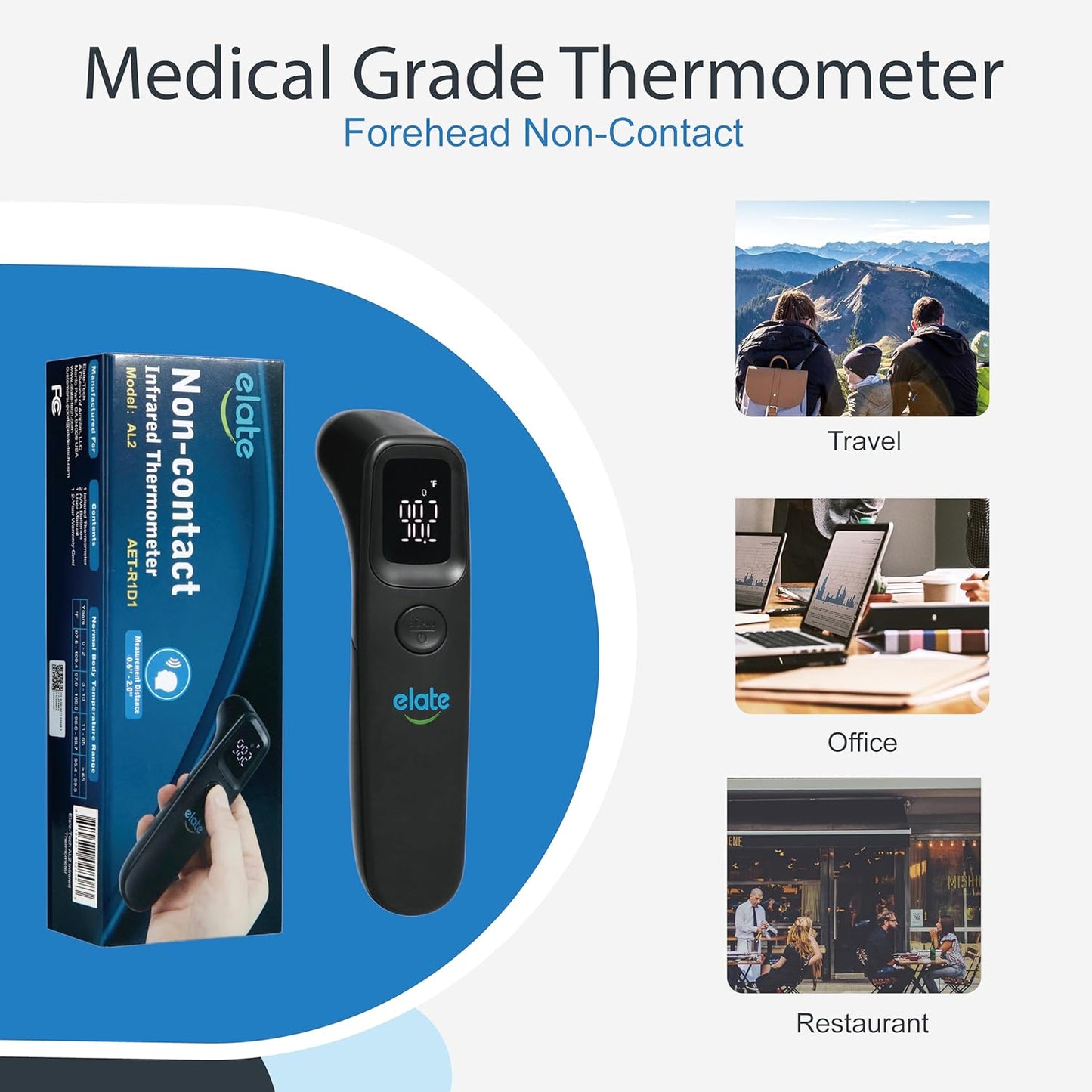 Elate Non-Contact Forehead Thermometer for Adults and Kids, No-Touch Digital Baby Thermometer for