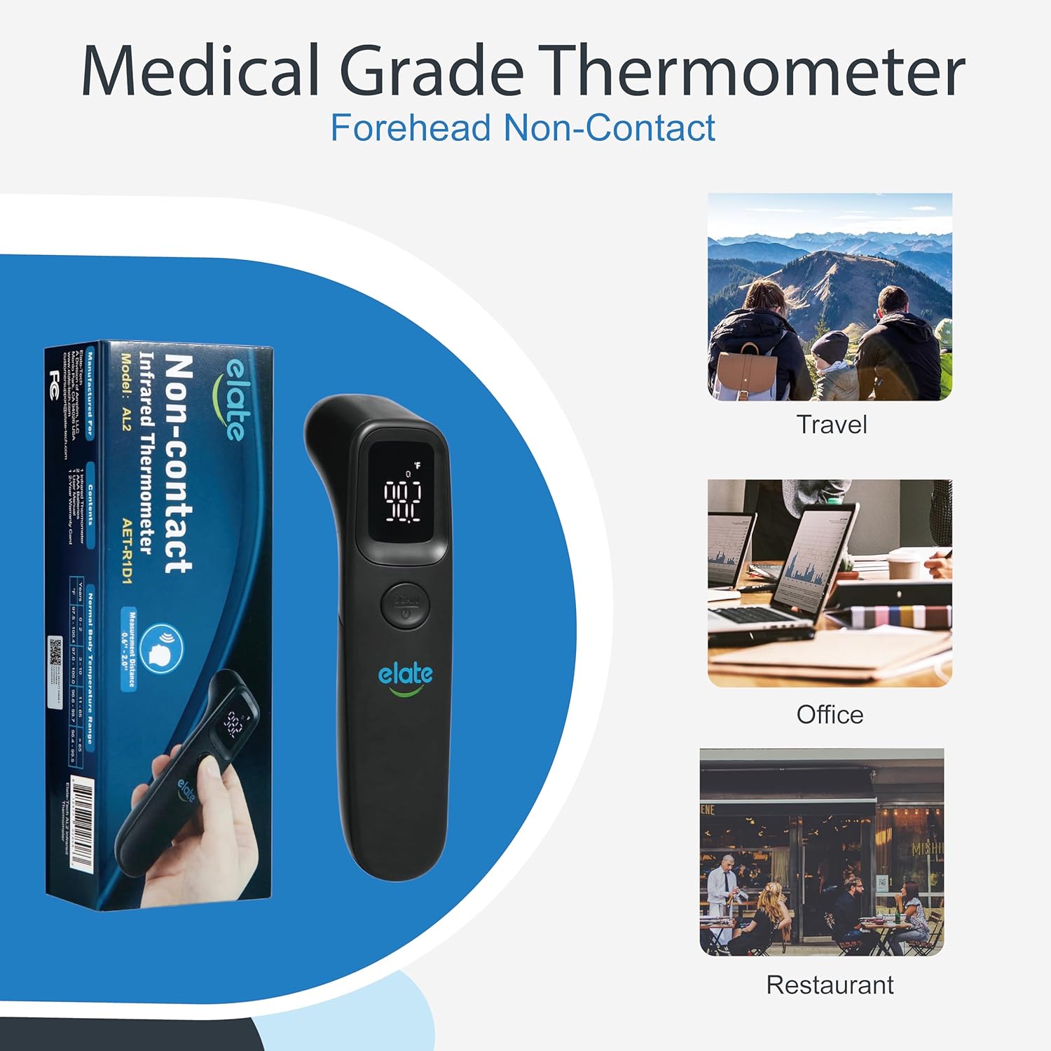 Elate Non-Contact Forehead Thermometer for Adults and Kids, No-Touch Digital Baby Thermometer for