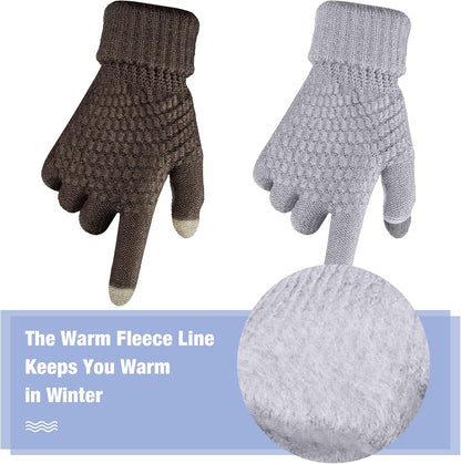 Geyoga 2 Pairs Women's Winter Touch Screen Gloves Soft Warm Fleece Lined Knit Elastic Cuff Winter Texting Gloves