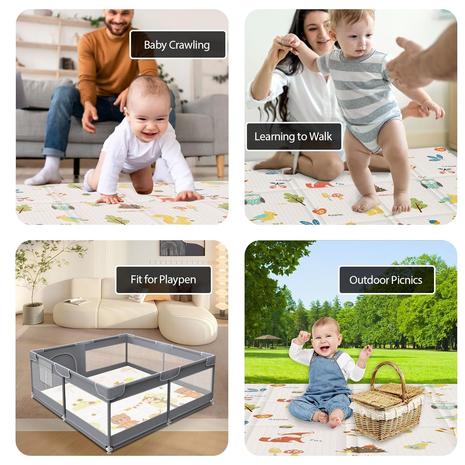 XVISHX Baby Play Mat, 50 x 50 Inch Play Mat Perfect for Use Baby Playpen, Foldable Baby Foam