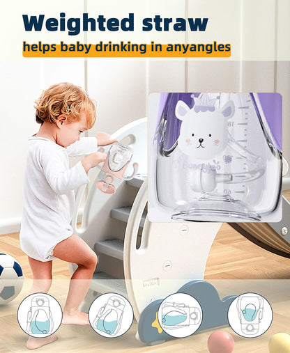 Bunnytoo Baby Sippy Cup with Weighted Straw for Infants 6-12 Months, 8oz Toddler Drinking with Handles, BPA-Free, Transition Trainer for 1+ Year Old (Purple)
