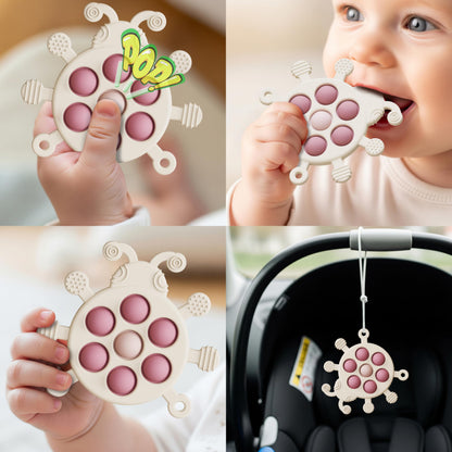 High Chair Suction Cup Toy & Teething Toy Set, Sensory Toy [Beige]