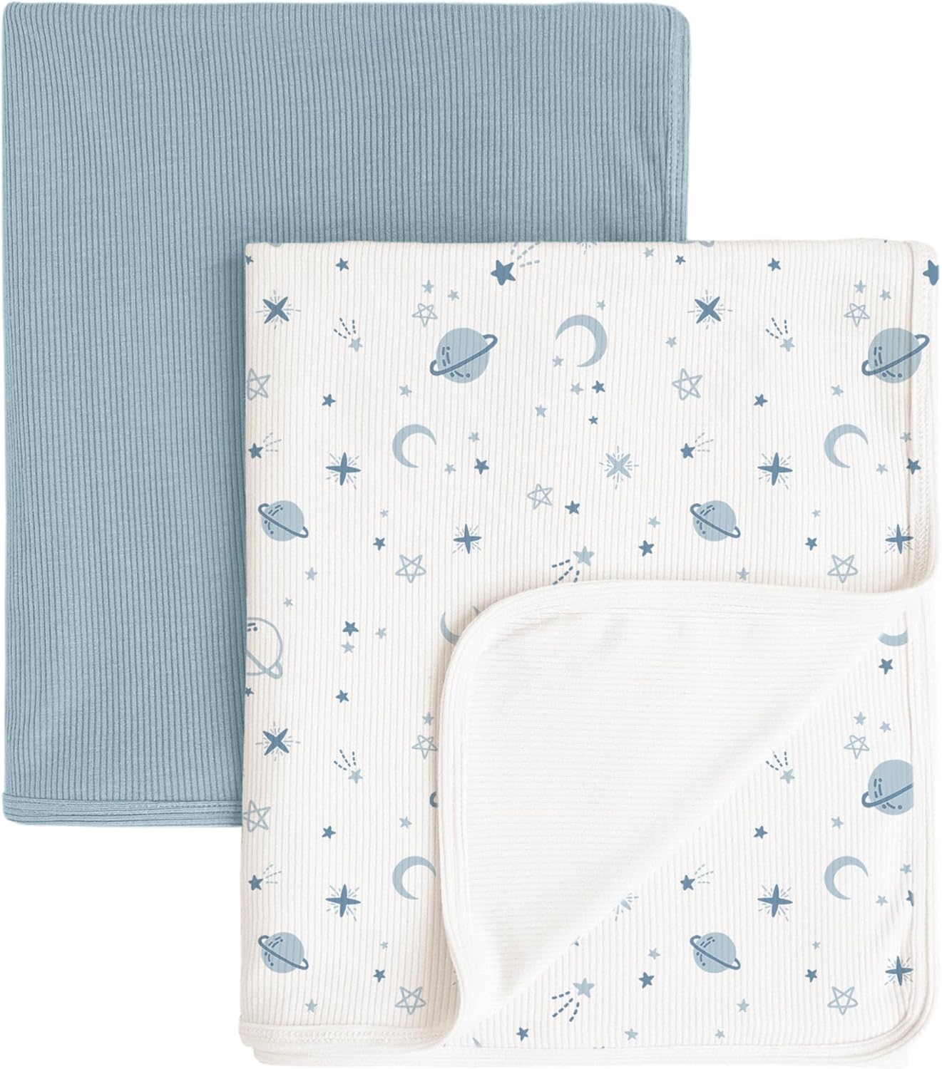 Konssy Knit Baby Blanket 2 Pack, Soft Ribbed Swaddle Receiving Blankets for Boys & Girls
