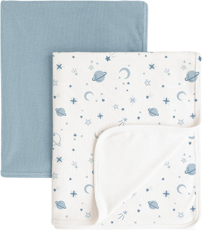 Konssy Knit Baby Blanket 2 Pack, Soft Ribbed Swaddle Receiving Blankets for Boys & Girls
