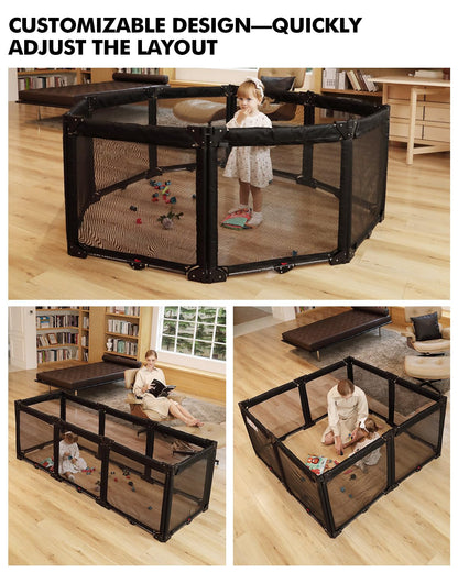Extra Wide Baby Gate Playpen with Heat-Resistant Mesh,8 Panel Foldable Baby Fence,Indoor/Outdoor Safety Barrier,Dog Playpen & Fireplace Gate