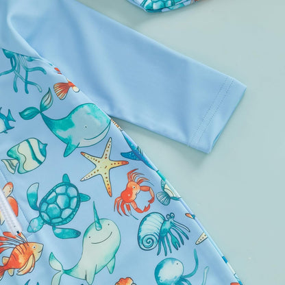 Hnyenmcko Baby/Toddler Boy Rash Guard Swimsuit Long Sleeve One Piece Zipper Swimwear Sunsuit Infant Bathing Suit Beachwear