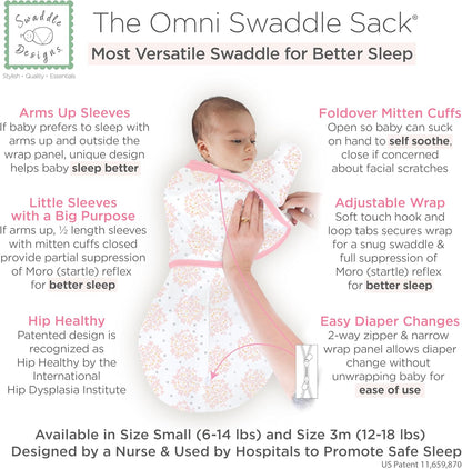SwaddleDesigns 6-Way Omni Swaddle Sack Arms Up Swaddle for Newborn, More Options to Calm Startle Reflex, Improves Sleep
