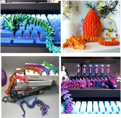 12inch 3D Printed Dragon Egg,Mystery Crystal Dragon Fidget Toys,Articulated Dragon,Home Desk Decor Easter Surprise Dinosaur Eggs,Adults Fidget Toys for Autism/ADHD (Cyanine)