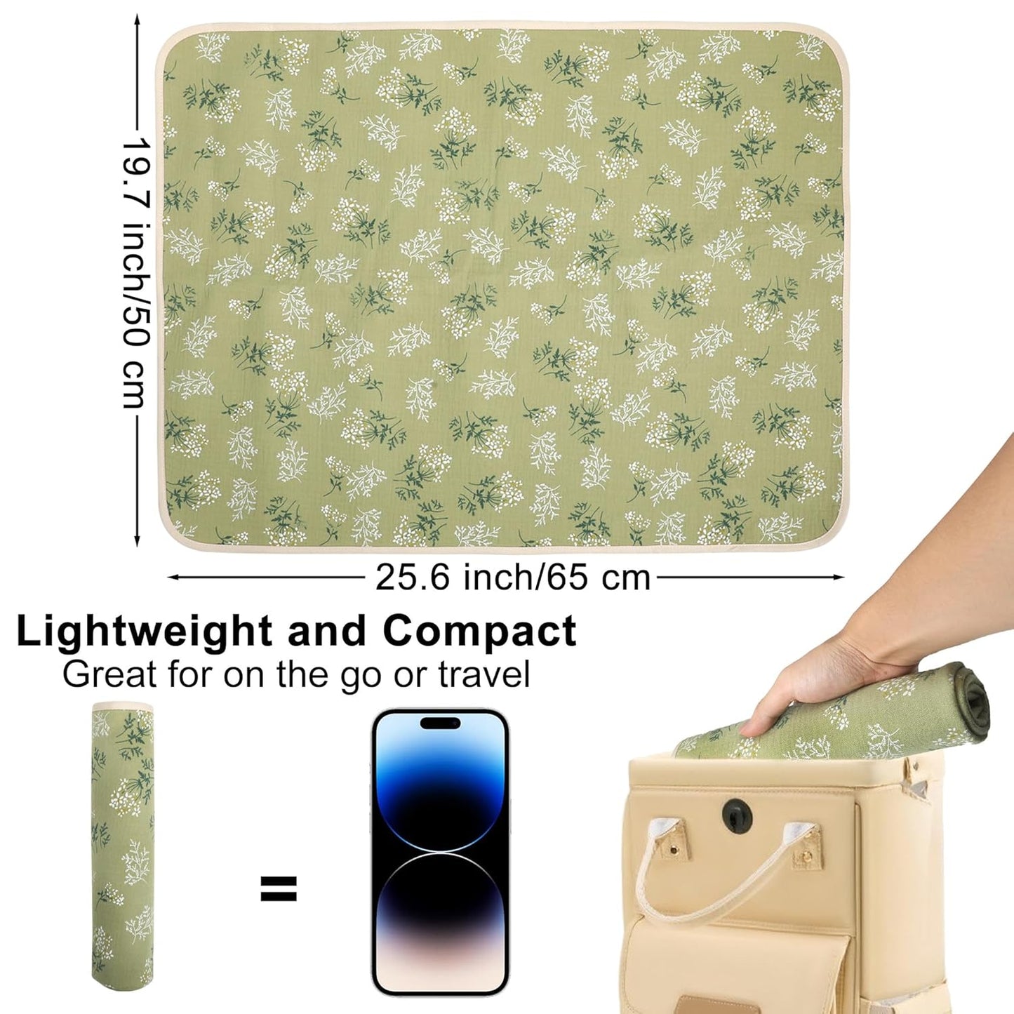 Baby Diaper Changing Pad, 19.7"x25.6" Waterproof Changing Pad Liners with 100% Muslin Cotton Front Top and Leather Back, Soft and Absorbent Portable Changing Mat for Travel, Changing Station