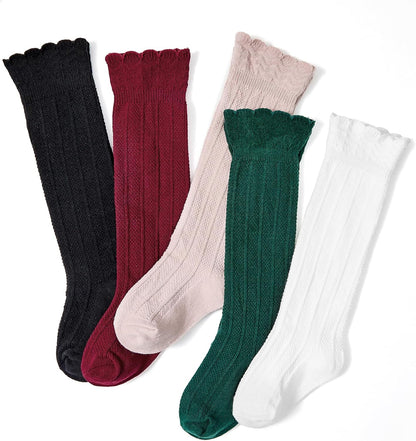 Zando Baby Knee High Socks - Infant to Toddler, Cotton Ruffle Socks, Warm Girls & Boys Long Stockings, 3-6 Pairs