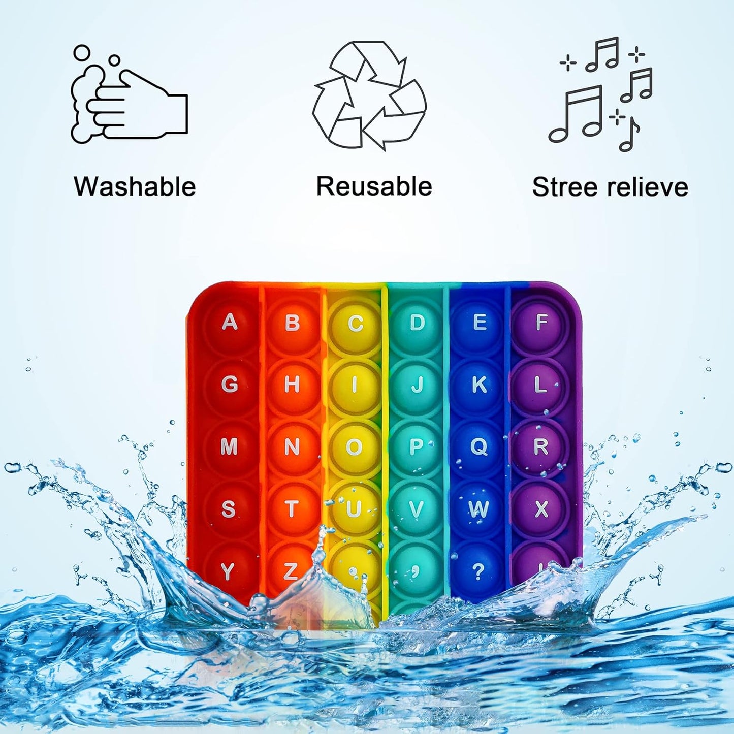 Alphabet Pop Fidget Toy Letters ABC Numbers Learning and Educational Toys Square Sensory Toys Popper Games Stress Relief Gifts for Kids 2 Packs Single Side(Uppercase and Lowercase Letters)