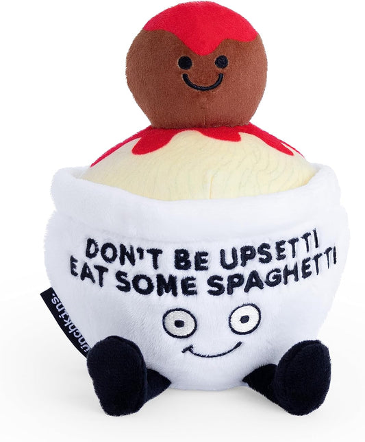 Spaghetti Foodie Plushie, Funny Pun Meme Gag Gift, White Elephant, Stocking Stuffer Present, Great for Emotional Support, Fun Desk Accessory, Weighted Base for Display