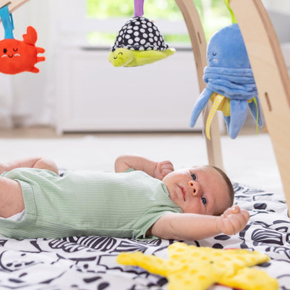 Melissa & Doug Ocean Wooden Baby Play Gym, Easy-Fold Baby Activity Center, 5 Washable Sensory Toys