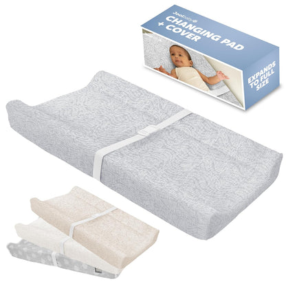 Jool Baby Soft Changing Pad + Washable Cover, Non-Slip - Fits Standard Changing Tables & Dressers (Gray/Wave)