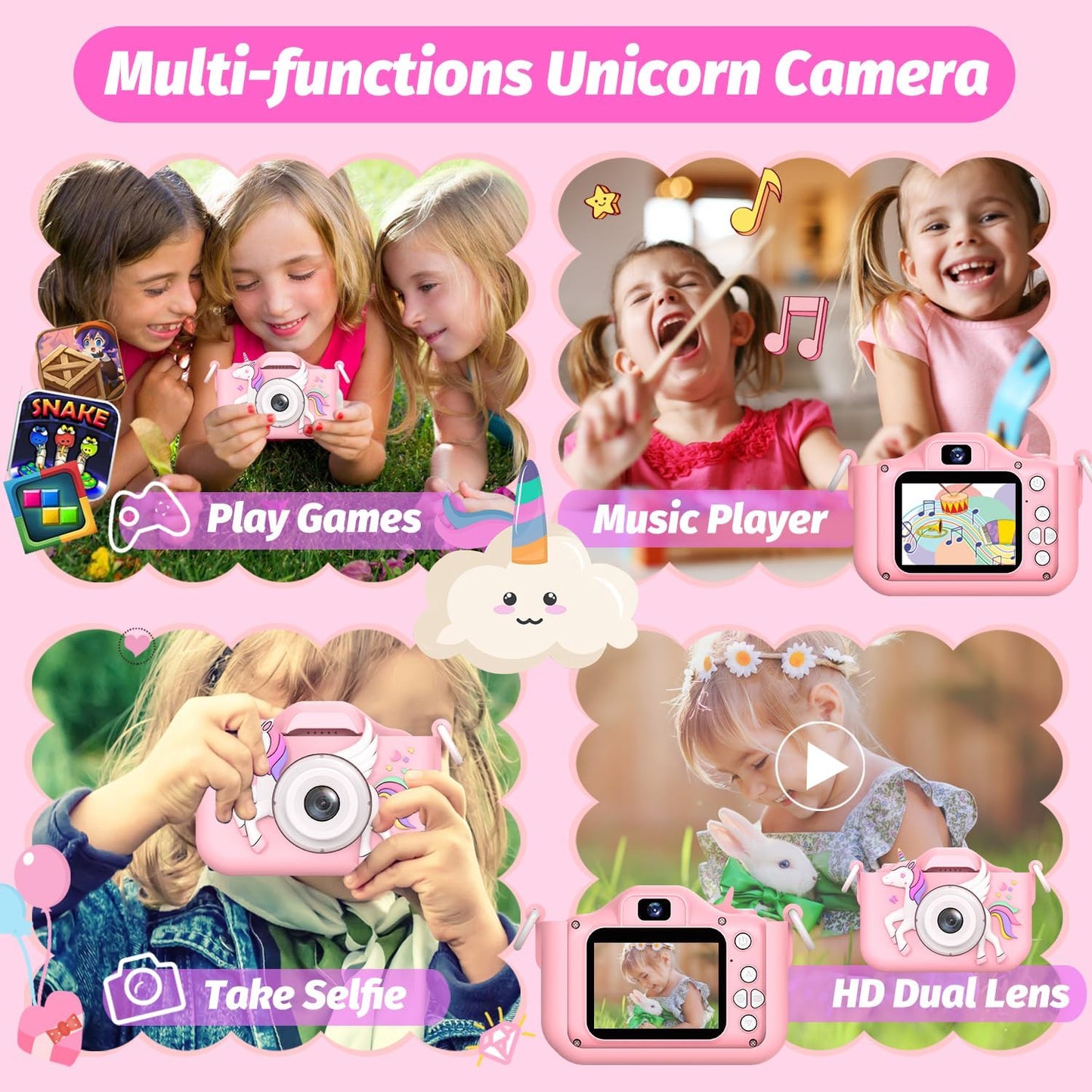 Upgrade Kids Camera for Girls, Christmas Birthday Gifts for Boys, 1080P HD Selfie Digital Video Camera for Toddlers, Cute Portable Little Girls Boys Gifts Toys for 3 4 5 6 Years Old