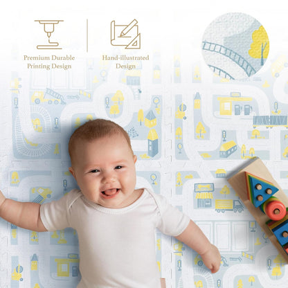 Premium Baby Foam Play Mats - Stylish Floor & Exercise Puzzle Mat for Toddlers and Kids- 6 Soft, Non-Toxic, Odorless, Peel-Resistant Foam Tiles - 6ft x 4ft- 0.5” inch Thick, Pastel Blue Gray