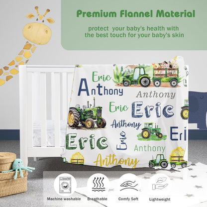 Personalized Blanket for Boy Newborn Custom Tractor Baby Blanket with Name Customized Gift for Baby Shower Christmas Birthday Gifts