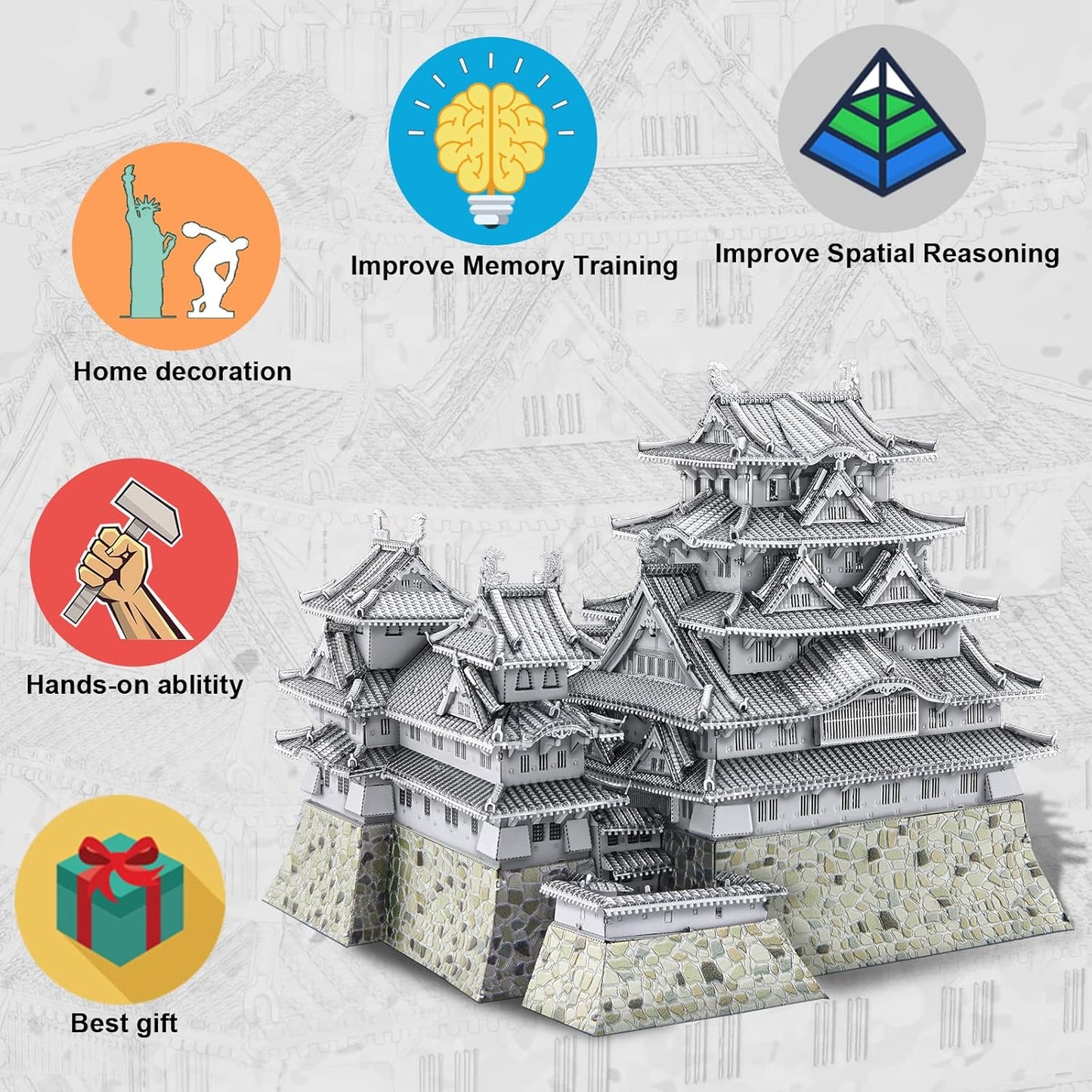 Piececool 3D Metal Puzzles for Adults, Himeji Castle - Japanese Architecture 3D Model Building Kits Creative Home Decoration Great Birthday