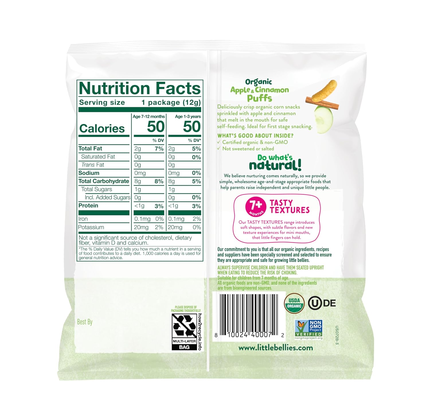 Little Bellies Organic Puffs Variety Pack, Blueberry & Apple and Cinnamon (Pack of 18)