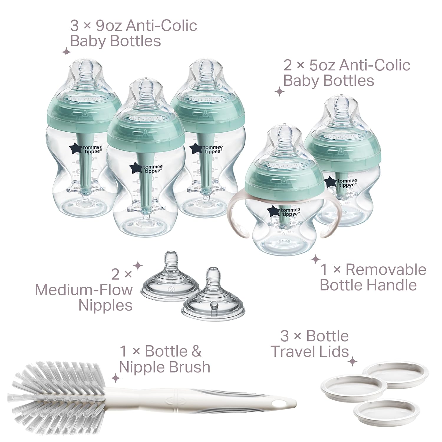 Tommee Tippee Advanced Anti-Colic 12 Piece Set, 5 oz and 9 oz BPA Free Bottles, Newborn 0+ Months